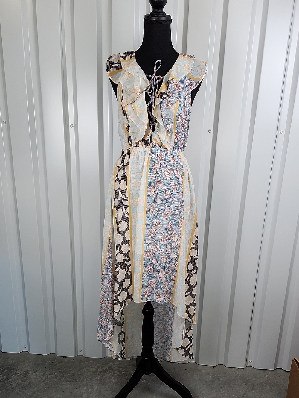 Tularosa Women's Nashville Patchwork Floral Ruffle High-Low Dress Size Small